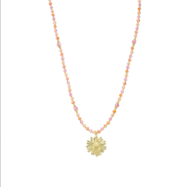 biba ketting crystal roze/oranje met bedel bloem
