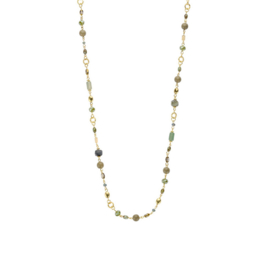biba ketting lang goud, crystal en natuursteen groen