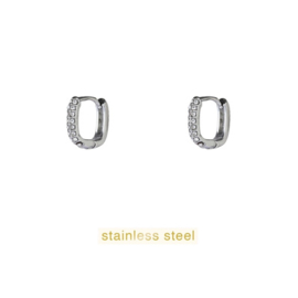 Go Dutch Label oorbellen Sparkle Oval Hoop zilver