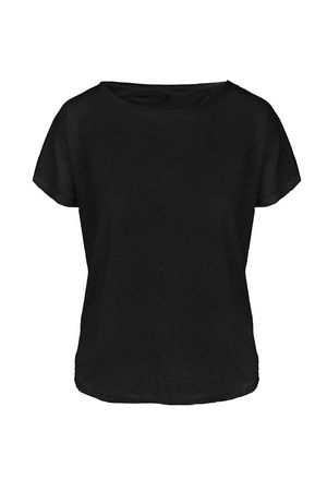 Zusss T shirt boothals van linnen zwart. kleding en schoenen