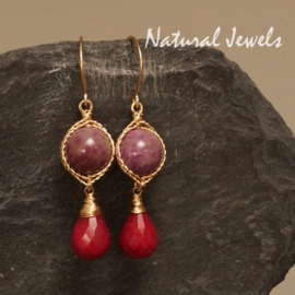 xxx - verkocht xxx Goldfilled earrings Sugilite and Ruby