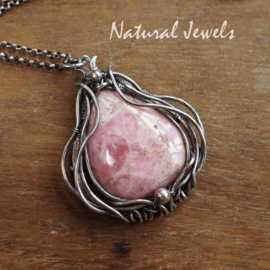 Zilveren hanger roze edelsteen