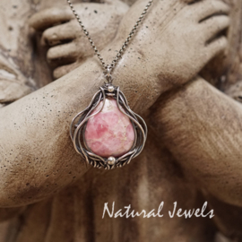 Zilveren hanger roze edelsteen