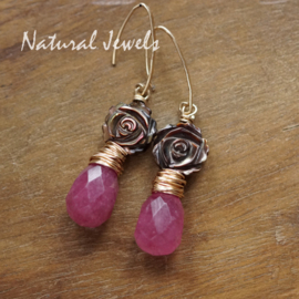 Roosjes oorbellen goud roze