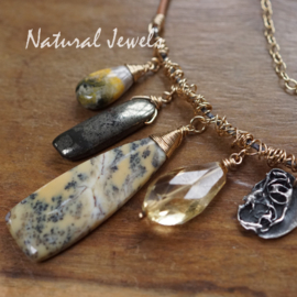 Gouden halsketting gele steen