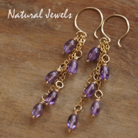 xxx - verkocht - xxx Gouden oorbellen Ametist - bunch of Amethyst