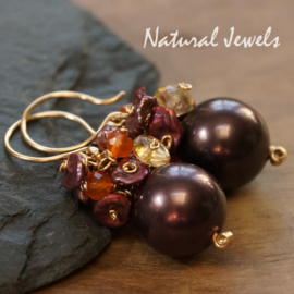 Golden gemstone earrings Purple Violets