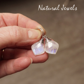 xxx - verkocht - xxx Zilveren Maansteen oorbellen bladvorm