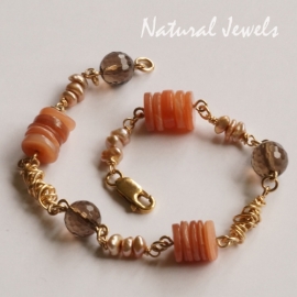 xxx - verkocht - xxx 14K Goldfilled armband Smokey and Peach