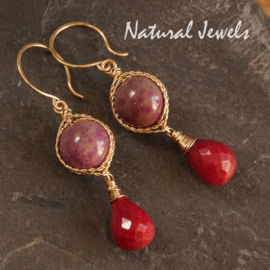 xxx - verkocht xxx Goldfilled earrings Sugilite and Ruby