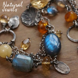 xxx - verkocht xxx Gereserveerd - Zilveren armband gele en blauwe edelstenen