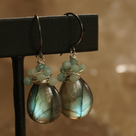 Silver earrings Labradorite and Amazonite