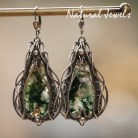 xxx - verkocht - xxx Zilveren oorbellen Adorned Moss Agate