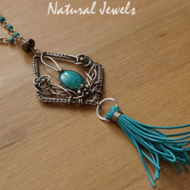 xxx - verkocht xxx Zilveren Boho halsketting Turquoise