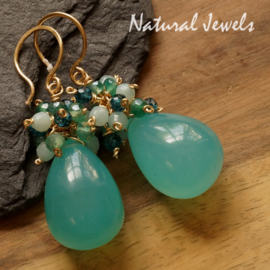 xxx - verkocht xxx Goldfilled oorbellen Cluster Aqua Chalcedoon