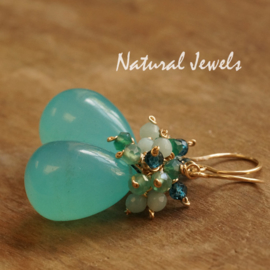 xxx - verkocht xxx Goldfilled oorbellen Cluster Aqua Chalcedoon