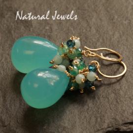 xxx - verkocht xxx Goldfilled oorbellen Cluster Aqua Chalcedoon