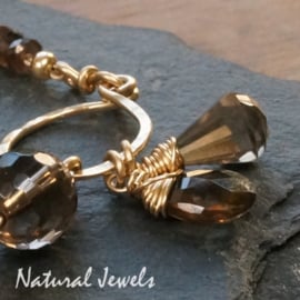Gouden handgemaakte Armband edelstenen Andalusiet en Rookkwarts