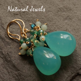 xxx - verkocht xxx Goldfilled oorbellen Cluster Aqua Chalcedoon