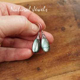 Labradoriet oorbellen van zilver