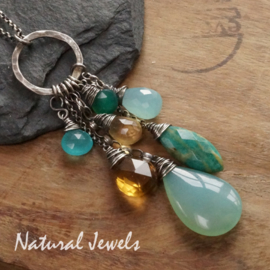 xxx - verkocht xxx Zilveren handgemaakte hanger Bunch of gemstones