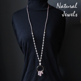 xxx - verkocht xxx Goldfilled lange Boho ketting Rozenkwarts