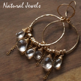 Golden earrings Circle with Rockcrystal