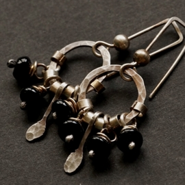 Silver earrings Onyx Rondelles