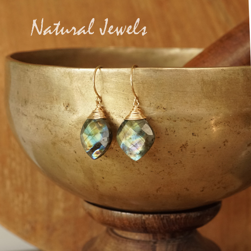 Gouden Labradoriet oorbellen blad