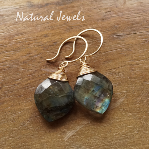 Gouden Labradoriet oorbellen blad