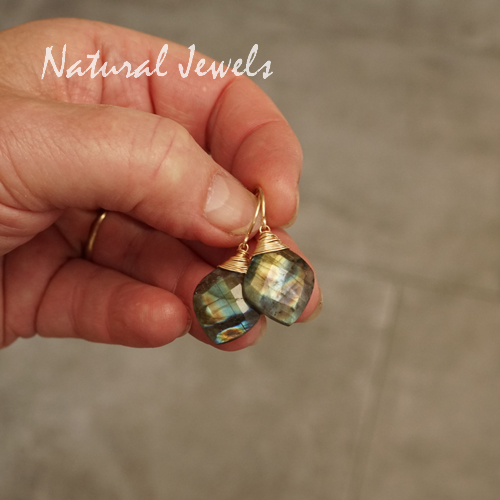 Gouden Labradoriet oorbellen blad