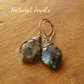 Zilveren Labradoriet oorbellen