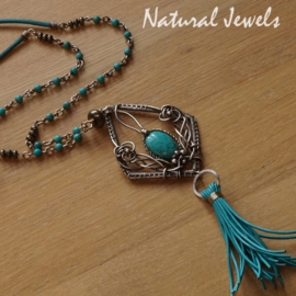 xxx - verkocht xxx Zilveren Boho halsketting Turquoise