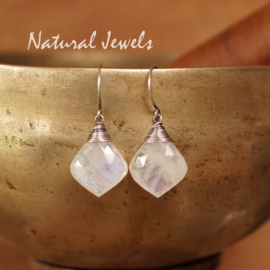 xxx - verkocht - xxx Zilveren Maansteen oorbellen bladvorm