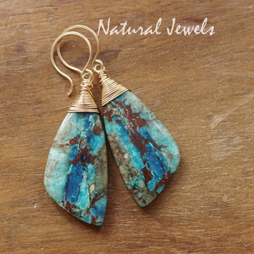 xxx - verkocht - xxx Chrysocolla oorbellen goud