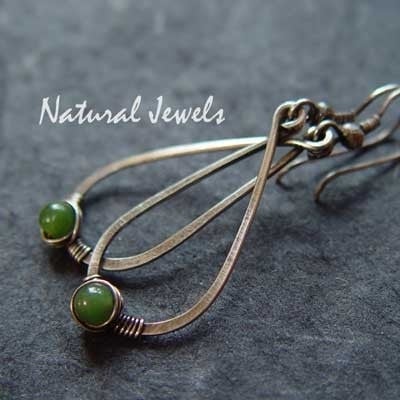 Hammered Drops with Green Jade