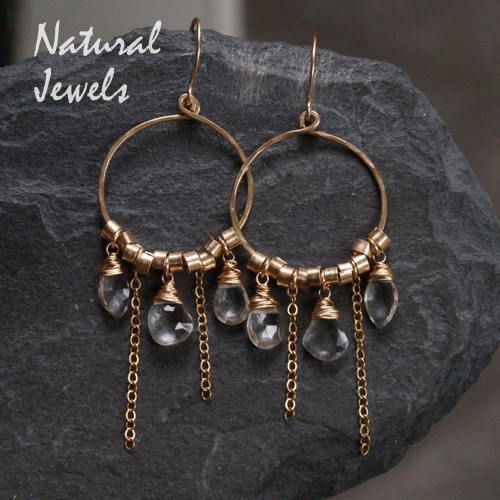 Golden earrings Circle with Rockcrystal