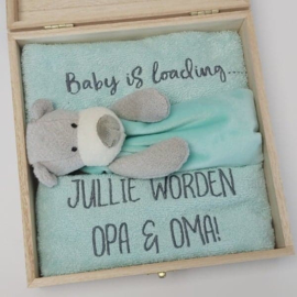 Houten giftbox tutdoekje mintgroen | Hoera, jullie worden.....