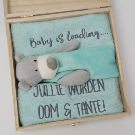 Houten giftbox tutdoekje mintgroen | Hoera, jullie worden.....