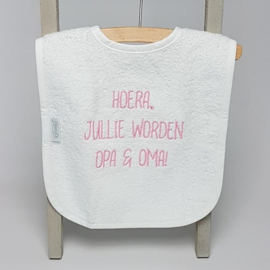 Psssst....wij willen jullie iets vertellen | Hoera, jullie worden opa en oma (roze)