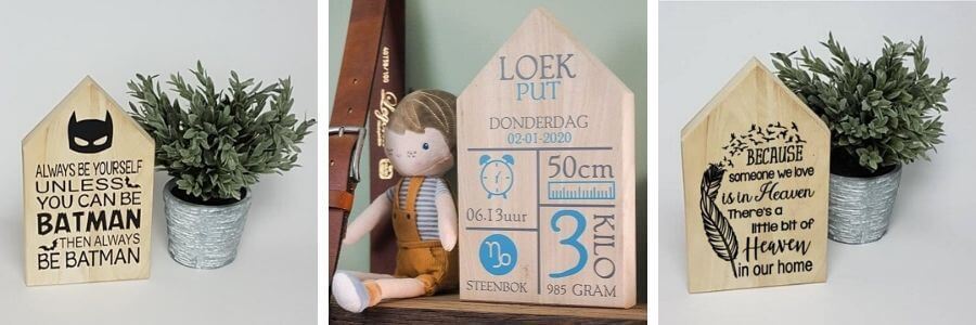 Houten huis met leuke teksten