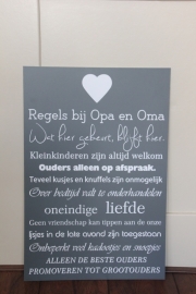 tekstbord: Regels bij Opa en Oma ( verschillende letters )