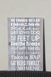Tekstbord: Outdoor Rules ( we love BBQ )