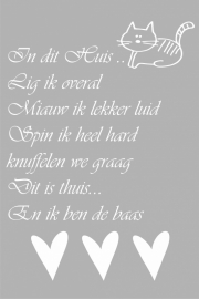 Tekstbord: in dit huis... met kat
