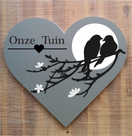 Tekstbord ( Hart vorm ) Onze Tuin