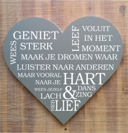 Tekstbord ( Hart vorm ) Geniet wees sterk