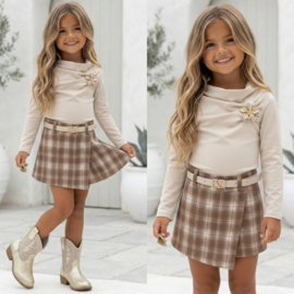 Bloom Plaid Skort Set - beige  