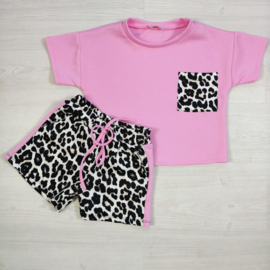 Leopard Pocket Girls Summer Set - roze