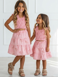 Girls Floral Smocked Summer Set - roze