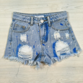 Splatter blue denim short